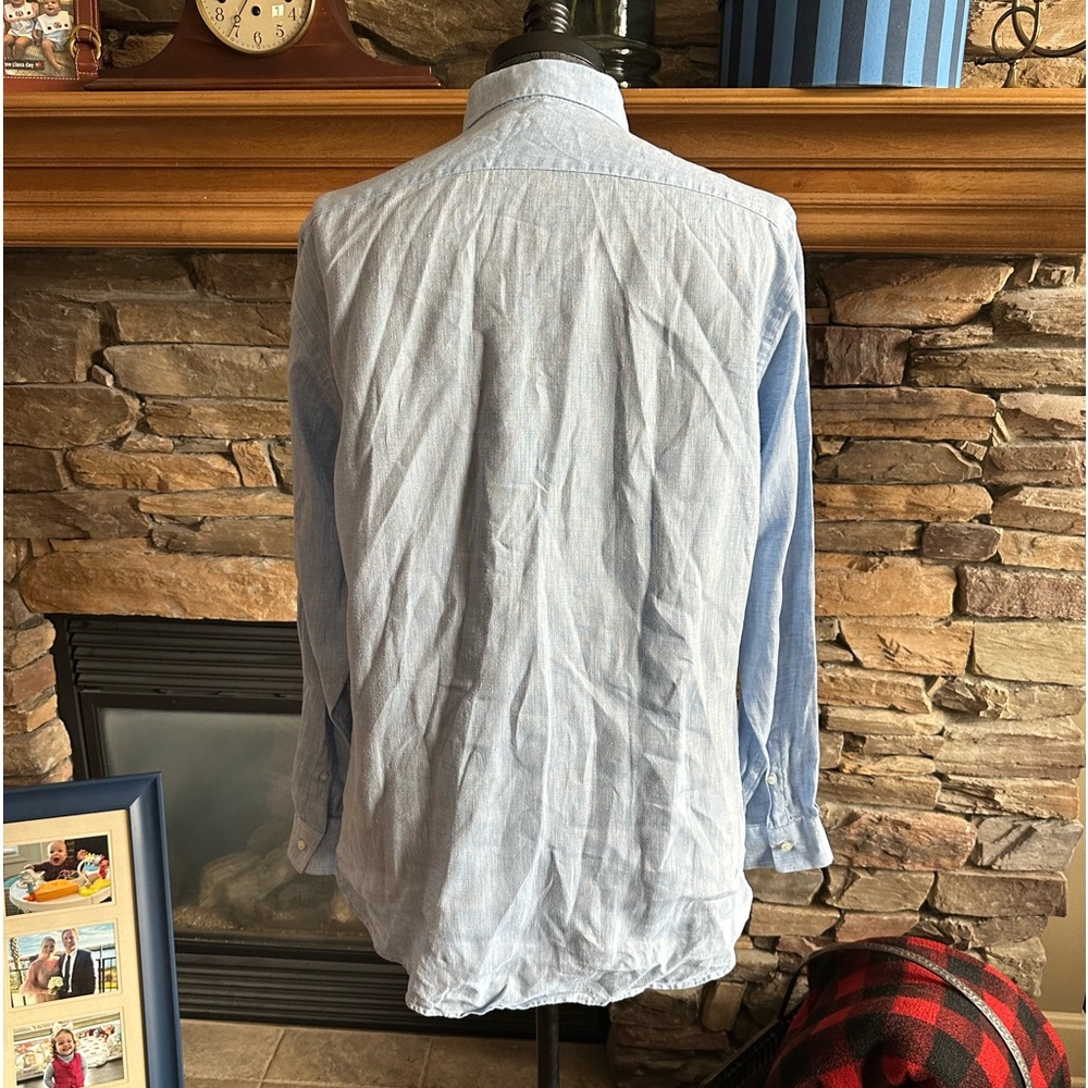 ALAN PAINE Men’s Blue 💯 Linen Long Sleeve Button Down Shirt - Size LARGE - Picture 8 of 13